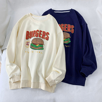 Round Neck Burger Print Sweater Womens 2021 Autumn Thin Loose oversize American Vintage Hip Hop Jacket Top