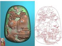 Landscape figures pine jade carving pendants Oval carved map jdp relief map gray map wood carving map computer carving