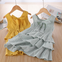 Girl backless dress 2021 new summer little girl cake skirt big children Super foreign princess dress