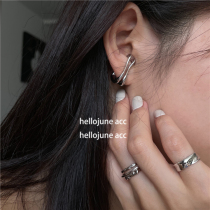 hellojune 925 Silver Irregular Handmade Double Line Ear Clip