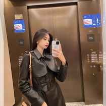 Feminine temperament leather womens long 2021 autumn and winter new slim-fit strap college style PU leather jacket