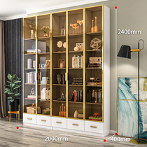 Modern light and luxurious glass door bookcase wine cabinet A living room display case with floor lockers close to wall solid wood