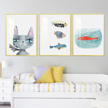 Kids Room Decorative Painting Living Room Sofa Background Wall Nordic Crystal Porcelain Painting Bedroom Triple Painting Cute Cartoon Hanging Painting