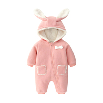 Baby plus velvet clothes winter 036-12 months baby warm rabbit jumpsuit newborn padded climbing clothes ha