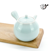 Japan imported Wangu burning four generations of drunk moon clear water moistened blue and white porcelain horizontal hand emergency teapot Japanese tea ceremony zero with paper