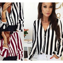 AliExpress ebaywomen automatic long-sleeved stripe shirt plus Europe station