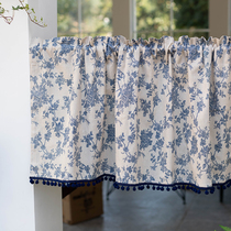 Bedroom half curtain finished wear Rod half curtain home small curtain kitchen decoration Nordic cotton linen curtain short curtain