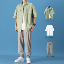 Summer Short Sleeve Shirt Male Design Sensation Small Crowdport Wind Day Clothing Mix With Handsome Tooling Jacket Uppie Handsome Suit