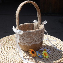 New flower basket handmade pastoral jute weave bride flower girl wedding flower basket bridesmaid flower girl