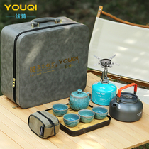 Kong Jiajun Kiln Youqi Joint Outdoor Leisure Tea Set Jun Porcelain Teapot Portable Teapot Gift Set Box