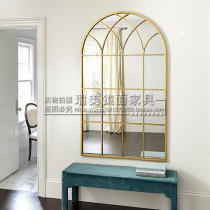 European wooden fake window frame living room dining room background wall decoration mirror round arc false window wall decoration hanging mirror