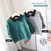 Boys and girls autumn clothes 2021 spring and autumn childrens lapel cashmere pull frame British polo shirt embroidery high quality sweater