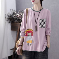 Han Soyi retro art early autumn new cloth embroidered flower long sleeve T-shirt female loose lazy round neck top