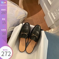 Spot Baotou half slippers women leather wear summer 2021 New flat sandals ins tide Muller lazy