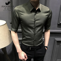 Rich bird summer three-point sleeve shirt Korean version slim short-sleeved five-point sleeve shirt trend handsome fashion top men