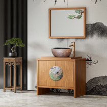 New Chinese style solid wood bathroom cabinet combination art oak table basin washbasin wash basin cabinet bathroom cabinet wash table