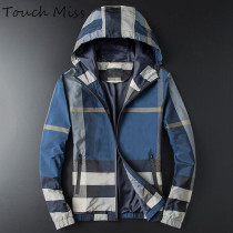 TOUCH MISS autumn mens jacket jacket hooded plaid sports Korean slim fashion casual jacket men