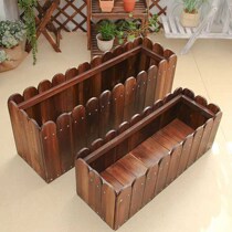 Carbonized anticorrosive solid wood flower box rectangular retro European balcony flower pot vegetable planting box home outdoor meat