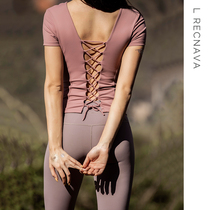 L RECNAVA SPORTS top WOMENs TIGHT-fitting QUICK-drying fitness elastic breathable short-sleeved T-shirt WITH CHEST pad yoga suit