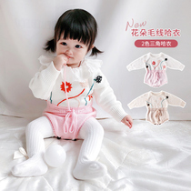 Korean childrens clothing spring and autumn clothes baby clothes female baby handmade cute climbing clothes Jersey conjoined clothes