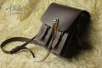 Mens single shoulder bag head layer oil wax cow leather handmade custom mailman style small number 4 paid bag back mezzanine