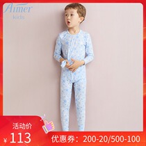 New love children counter autumn pants boys blue printed thin base warm trousers AK2730311