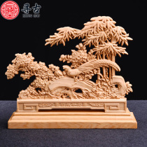 Looking for the ancient Taihang Cliff solid wood carving crafts bamboo newspapers safe ornaments hand-made root carving business gifts