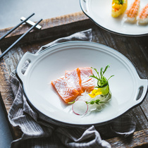 Nordic ceramic breakfast plate Western plate Ceramic baking plate Simple black line household hotel tableware dinner plate baking plate binaural