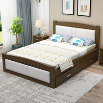 Solid wood bed 1 8 meters modern simple soft bag bed 1 5 meters single bed Pine European storage bed Master bedroom Double bed