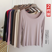 Modal base shirt Long Sleeve T-shirt Womens Top Thin Bottom Low Collar Thermal Underwear Cold Wear Black in Autumn Clothes