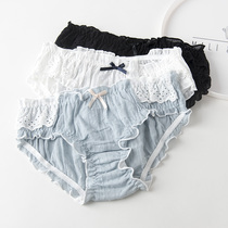 Japanese milk buddy # sweet cute cake layer girl pure cotton underpants sexy lace wood ear low waist triangle pants
