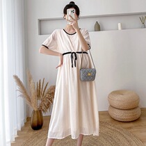 Pregnant Woman Summer Clothing High Level Sensation Medium Long Dress 2022 New Big Code Loose Fashion Temperament Pregnancy Even Dress