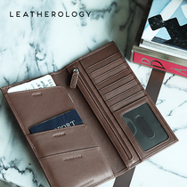 Leatherology leather passport bag Mens travel long ticket storage clip Portable vertical wallet ID bag