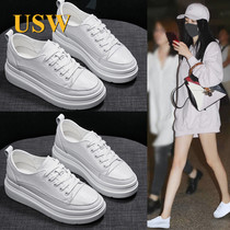 Small white shoes 2021 Spring bursting with Han version Tidal Breathable Inside Heightening Genuine Leather Pine Pastry Heel 100 Hitch Fashion Sneakers