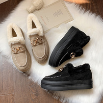 Thick-soled snow boots female winter short tube Korean version 2021 New plus velvet inner hair shoes low-top warm cotton shoes