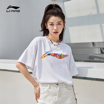 Li Ning short sleeve womens T-shirt 2021 summer new niche ins Wind Big LOGO shirt Sports Leisure White half sleeve