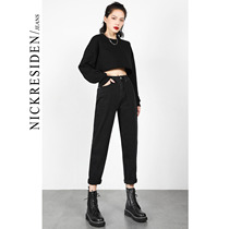 Black Jeans Woman High Waist Old Daddy Pants 2021 Spring Autumn New Elastic Loose Tapered Kharen Radish Pants Slim