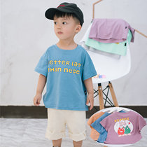 Boy Cartoon Ocean Orange T-shirt New Childrens Summer Short Sleeve Cotton Han Han Edition Relax Kids Clothing T