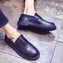 Hong Kong Tide Brand Mens Breathable Carved Loafs Footwear Foot Shoes A Pedal Leather Shoes Japanese Casual British Low-Helps