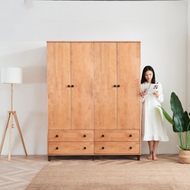 Day-style full solid wood wardrobe modern minimalist birch wood four-door large closet Nordic bedroom log cabinet locker