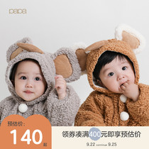 papa autumn and winter men and women baby imitation lamb velvet jumpsuit children cute animals ha clothes baby hooded climbing clothes