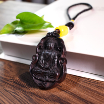 Handmade wood carving Big Day Buddha pendant Male purple sandalwood Ebony carving Guanyin carry-on objects