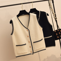 South Korea 2021 knitted vest female spring autumn small fragrant wind sweater cardigan sleeveless outer wearing gentle wind shawl