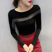 Europe Station 2022 Spring Dress New Womens Fashion Hot Drill Long Sleeve T-Shirt Woman Sweaters Undershirt Ocean blouses