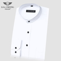 Autumn new stand neck shirt mens long sleeve thin black and white business Chinese stand collar tunic round neck inch shirt