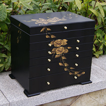 Wooden jewelry box Womens Cosmetic Case large capacity multi-layer wedding birthday gift Princess European style with mirror storage