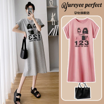 Pregnant Woman Summer Dress Dress Dress Fashion style Xia Chaochao T-shirt Dress Over Knee Long Skirt Casual Loose Pregnant Woman Skirt Summer