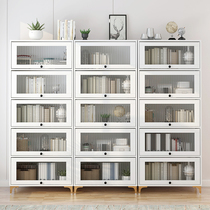 Bookcase with door anti-dust glass bookshelf set up to floor display containing cabinet Childrens cupboard lockers living room leaning against wall