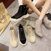 Casual shoes womens summer 2021 new fashion versatile British style canvas thick-soled high-top shoes Martin boots tide