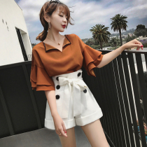 2021 new casual fashion small man set womens net red small fragrant wind wide leg pants shorts two-piece summer